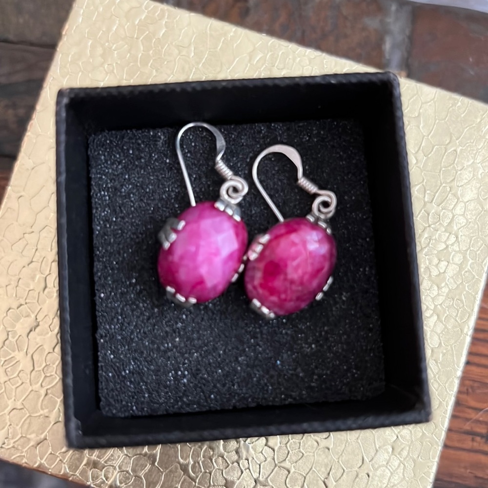 Red unpolished faceted rubies set in Sterling